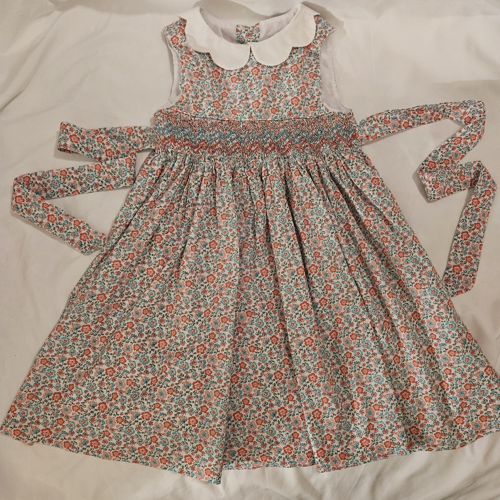 Edgehill Collection Smocked Sleeveless Dress Scallop Peter Pan Collar Size 6